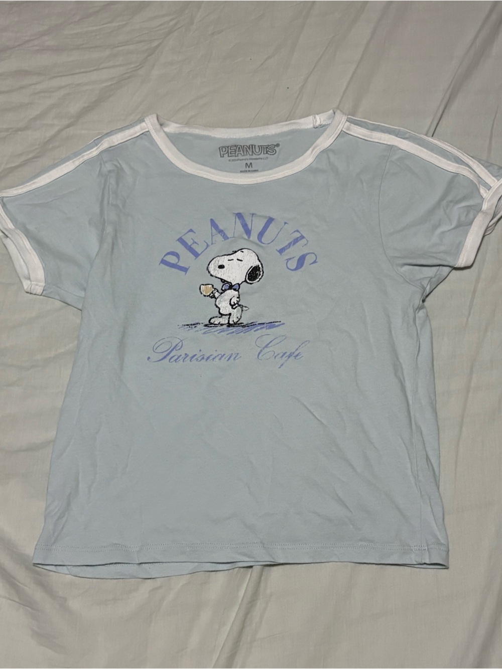 Peanuts Light Blue Snoopy Graphic Tee with White Trim